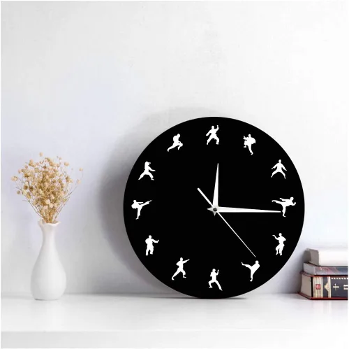 Vista 9 de The Geeky Days Taekwondo Karate Arts Reloj de pared moderno silencioso sin tictac decoración de pared deportes de lucha Kung Fu exclusivo reloj