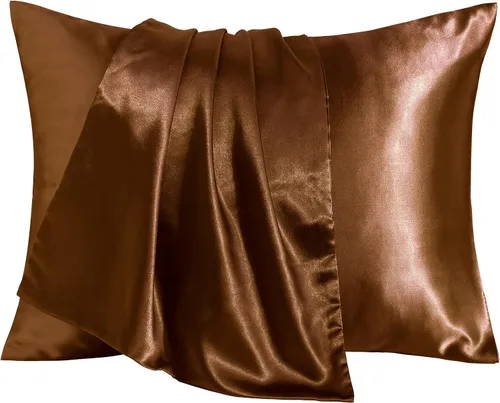 Vista 16 de BEDSUM Paquete de 2 fundas de almohada de satén de seda para niños pequeños, fundas de almohada sedosas de lujo con cierre de sobre para bebés Negro