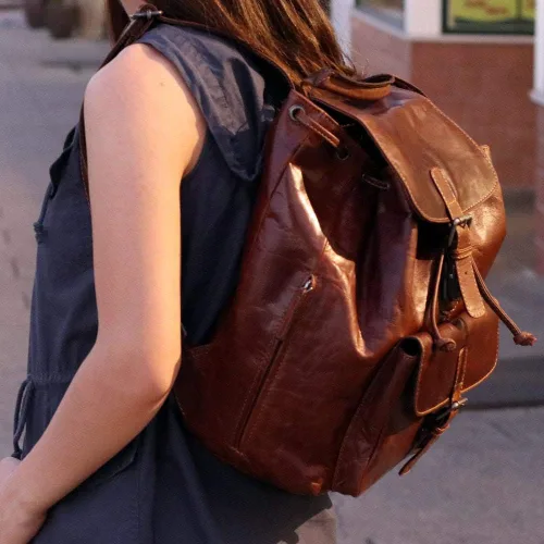 Vista 8 de Mochila Voyager con cordón #7517, Marrón, Classic