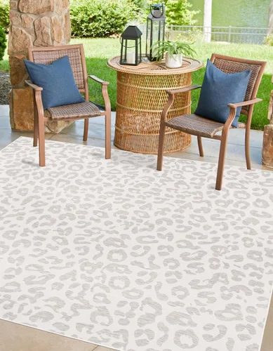 Vista 46 de Unique Loom colección Outdoor Safari Alfombra para exteriores - Leopardo (13' redonda, azul/gris)