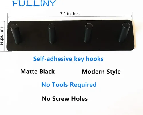 Vista 3 de Soporte para llaves de pared, ganchos adhesivos para llaves con 4 ganchos, acero inoxidable resistente, negro, sin agujeros para tornillos