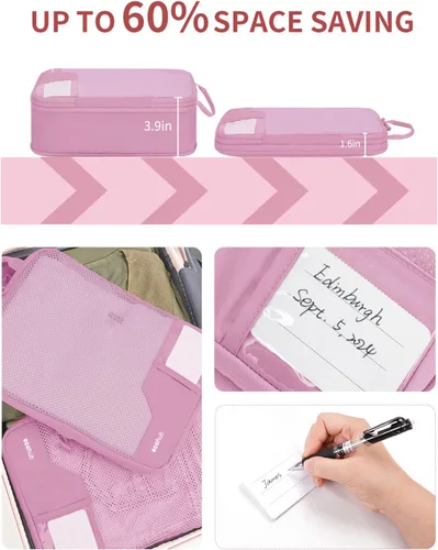 Vista 2 de ECOHUB Juego de 46 cubos de embalaje para viaje duraderos para maleta, juego de bolsas organizadoras con etiqueta personalizada, varios tamaños