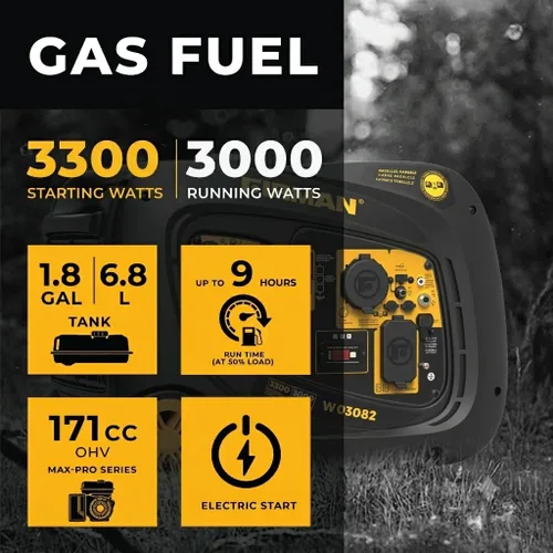 Vista 2 de FIRMAN Generador portátil inversor, motor de 171 cc con arranque eléctrico, generador de energía de 3300 W con tiempo de funcionamiento de 9 horas