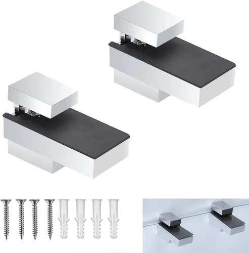 Vista 5 de Soporte de pared ajustable de madera/vidrio de metal, 2 unidades o un par, níquel cepillado