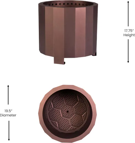 Vista 7 de Flash Furniture Titus - Chimenea de madera de grado comercial, sin humo, acabado de bronce, 19.5 pulgadas, portátil, cubierta impermeable