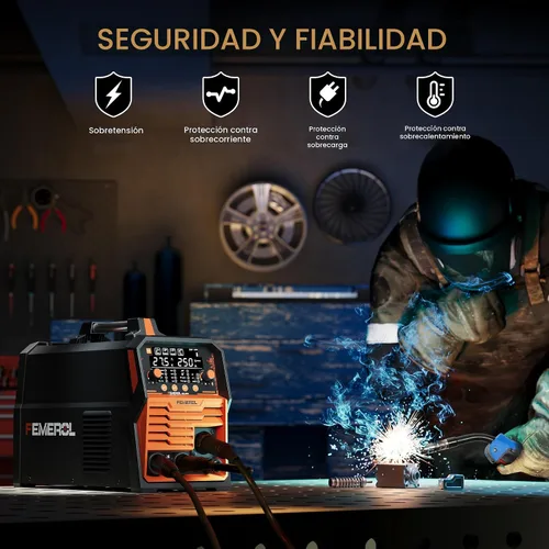 Vista 6 de FEMEROL Soldador MIG 250A, 6 en 1 Gas MIG/Núcleo de Flujo sin Gas/Electrodo/Elevación TIG/Soldadura por Puntos/Compatible con Pistola de Carrete