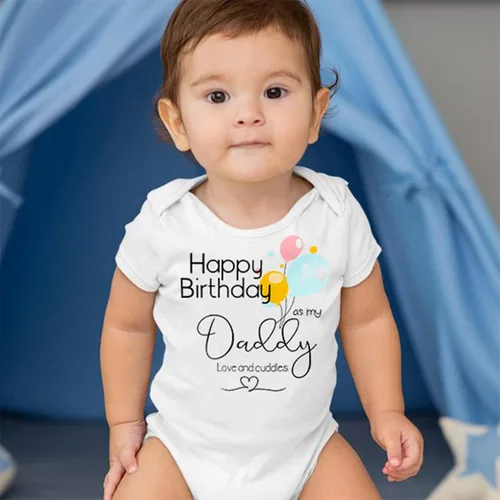 Vista 3 de Enterizo de manga corta para bebé para el primer día del padre, mameluco de manga corta para bebés de 3 a 18 meses