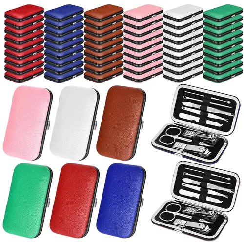Vista 8 de Juego de 60 manicura a granel, 8 en 1 de acero inoxidable cortaúñas con estuche, regalos de agradecimiento para la semana de la enfermera, día