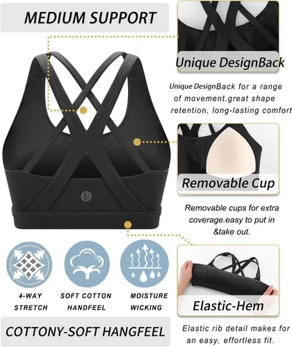 Vista 7 de RUNNING GIRL Brasier deportivo para mujer de alto soporte, espalda cruzada acolchada, brasier deportivo con tirantes delgados, brasier de yoga
