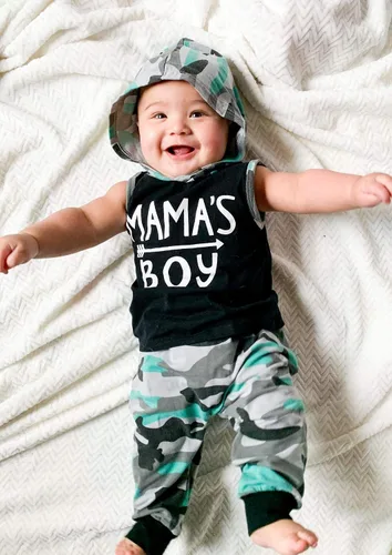 Vista 3 de Aalizzwell Sudaderas con capucha de camuflaje para niños y bebés, pantalones cortos harén