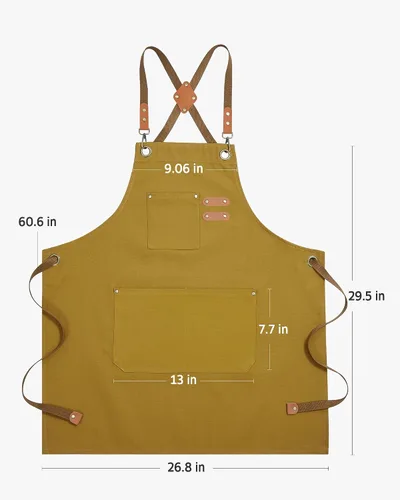 Vista 2 de Syntus Delantal de chef para hombres y mujeres, delantal de cocina con bolsillos, delantales ajustables resistentes a las manchas, 1 paquete, marrón
