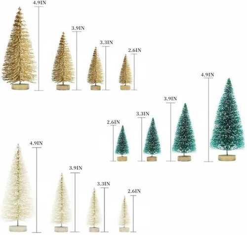 Vista 6 de 8 piezas de mini árbol de Navidad, árboles de Navidad en miniatura con base de madera, árboles de cepillo de botella dorados, árbol de Navidad