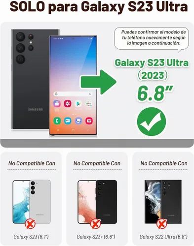 Vista 2 de OCASE Funda compatible con Galaxy S23 Ultra 5G, funda de piel sintética con tapa y soporte para tarjetas con bloqueo RFID