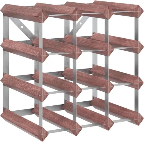 Vista 2 de 4 Tier Rustic Wine Rack for 12 Bottles, Brown Solid Pine Wood with Galvanized Steel Frame