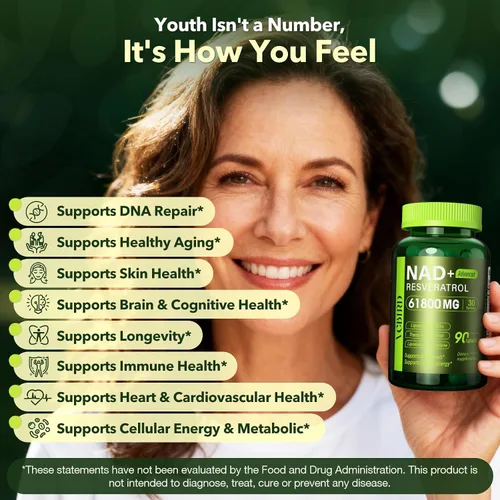Vista 7 de Suplemento liposomal NAD con resveratrol 1200 mg por porción - NAD Resveratrol para mujeres y hombres - Suplemento NAD+ de alta pureza de 1200 mg