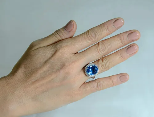 Vista 6 de RB Gems - Anillo de plata de ley 925, ovalado, 0.551 x 0.472in, acabado rodiado, estilo cóctel