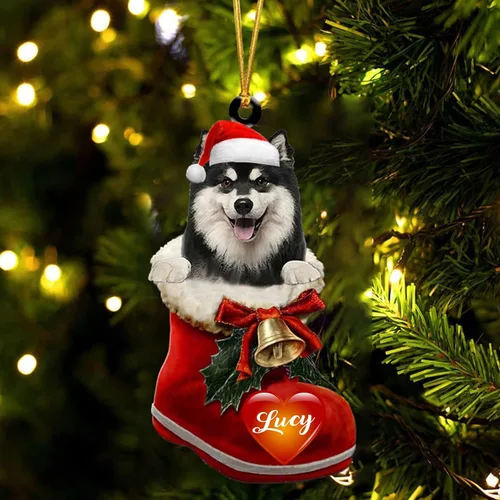 Vista 50 de Adorno de Navidad de perro afgano en bota de Papá Noel, adorno de nombre de perro personalizado, regalo para amante de los perros, decoración