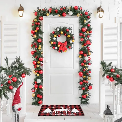 Vista 6 de Tapete de Navidad personalizado para exteriores, tapete de bienvenida personalizado con nombre, tapete de Navidad antideslizante personalizado