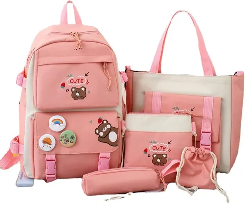 Vista 8 de Linda mochila con accesorios kawaii Juego de 5 bolsas estéticas, Oso negro, Classic