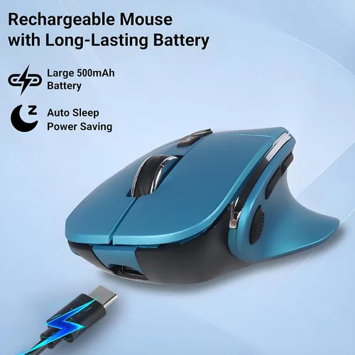 Vista 4 de Ratón ergonómico con Jigger, mouse inalámbrico vertical Bluetooth, mouse óptico recargable LED, portátil (BT5.2 o USB 2.4GHz) modo dual