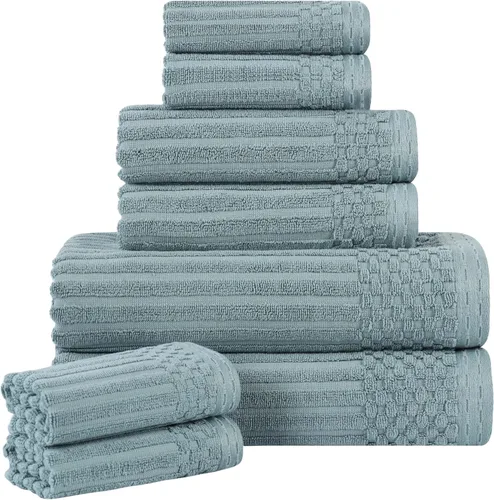 Vista 29 de Superior Juego de 6 toallas de algodón sólido y acanalado, toallas de cara de 13 x 13 pulgadas, toallas de mano de 16 x 28 pulgadas, toallas de baño