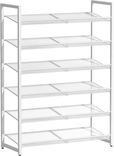 Vista 16 de Zapatero de metal para armario, entrada, organizador de zapatos de 4 niveles, estantes planos o angulares ajustables, capacidad para hasta 20 pares