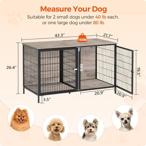 Vista 5 de MAHANCRIS Mueble de jaula para perros para 2 perros, perrera de 43.3 pulgadas con divisor extraíble, muebles para perros resistentes y resistentes