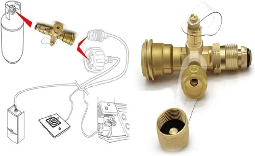 Vista 7 de Adaptador en T de latón de gas propano RV con 4 puertos