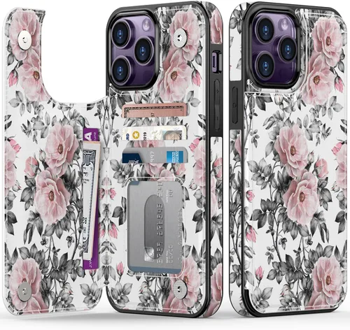 Vista 213 de LETO para iPhone 15 Pro Funda tipo cartera - Tapa tipo folio con patada - Diseños de moda - Tarjetero - Funda protectora para mujeres y niñas - 6.1