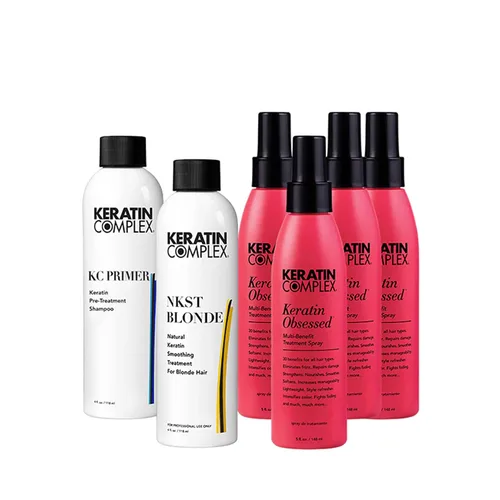 Vista 2 de Keratin Complex NKSTB Sistema de tratamiento de alisado de queratina natural para sistema de cabello rubio, kit de prueba de 4 onzas líquidas cada