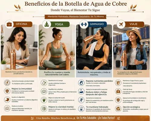 Vista 5 de Botella de agua de cobre puro para beber, extra grande de 34 onzas de boca ancha, botella de agua de cobre ayurvédico de panal de abeja, recipiente