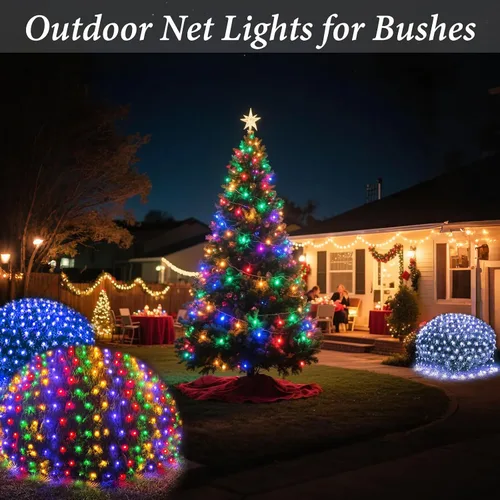 Vista 6 de OYCBUZO 300 luces LED de red de Navidad, 14.8 pies x 5 pies, luces de malla para exteriores, 8 modos, cable verde, tira de luces conectables