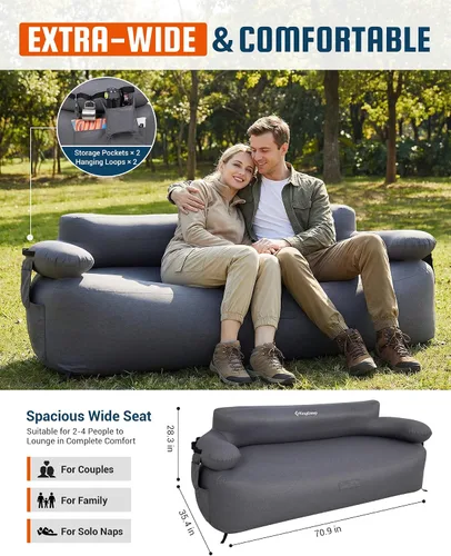 Vista 2 de KingCamp Sofá inflable doble para acampar con bomba eléctrica integrada, sofá de dos plazas de aire resistente de 880 libras, tela catiónica 600D