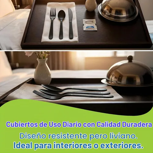 Vista 6 de Utensilios de plástico x [25 unidades] Juego combinado de cubiertos envueltos a granel, paquete variado de cubiertos desechables, suministros