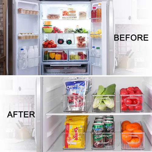 Vista 2 de Contenedor apilable de plástico para almacenamiento de alimentos con asas para despensa de cocina, gabinete, refrigerador, congelador, organizador
