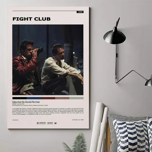 Vista 6 de Póster de película clásica de Fight Club 1999, lienzo, pintura, decoración de pared, póster de dormitorio, gimnasio, regalo decorativo, 12 x 18