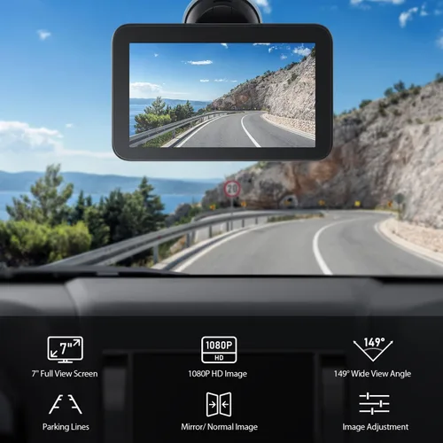 Vista 3 de ZEROXCLUB Kit de cámara de respaldo con cable con monitor de 7 pulgadas, pantalla HD 1080P para automóvil, camioneta, SUV, furgoneta, RV, visión