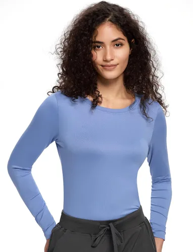 Vista 9 de COZYFIT Underscrub de manga larga para mujer - Blusas de uniforme para enfermeras con cuello redondo y tela suave Blanco