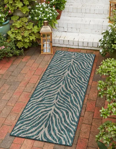 Vista 19 de Unique Loom Outdoor Safari Collection - Alfombra de área - Tsavo (2' x 3' 1", rectangular, azul/marfil)