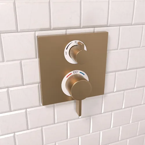 Vista 2 de hansgrohe Ecostat Square Embellecedor de Válvula de Ducha Termostática Moderna con Control de Temperatura y Desviador en Bronce Cepillado, 15714141