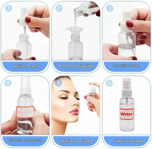 Vista 5 de Mini botellas de spray, botella pequeña de spray de 2 oz/1.7 fl oz, botella de spray de viaje de plástico para líquidos, botellas rociadoras de mano