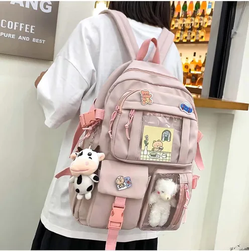Vista 3 de MOJIDUO Kawaii Backpack With cute plush pendant and Kawaii pins,Aesthetic Backpack Cute Kawaii Backpack for School