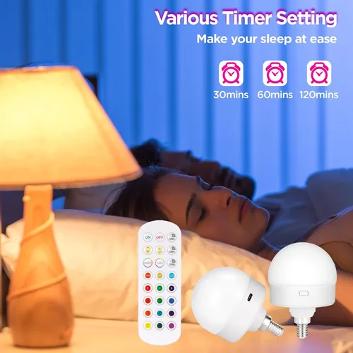 Vista 5 de Yochoice Bombilla de luz recargable con batería operada con control remoto E12, bombilla LED regulable con 15 colores seleccionables y 3
