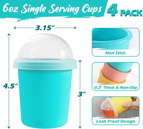 Vista 4 de Webake Recipientes de silicona para helados con tapas, 6 onzas, reutilizables para helado casero, a prueba de fugas, sin BPA, juego de 4