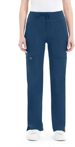 Vista 4 de QBK Pantalones médicos de yoga para mujer, tiro medio, pantalones de trabajo de yoga, pantalones de cinco bolsillos