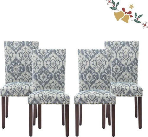 Vista 36 de Juego de 2 sillas tapizadas de tela para comedor, sillas de cocina estilo Parsons con ribete de cabeza de clavo y patas de madera - Beige