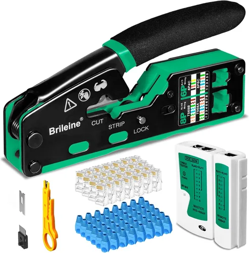 Vista 7 de Brileine Herramienta de Crimpado RJ45 Pasante Crimpador para Conectores RJ45 / Conector de Crimpado Ethernet para Conectores Cat6 Cat6a Cat5 Cat5e