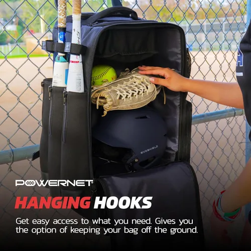Vista 4 de PowerNet Odyssey - Bolsa de softbol y béisbol, mochila con ruedas para equipo de béisbol, bolsa de murciélago con 4 mangas de murciélago
