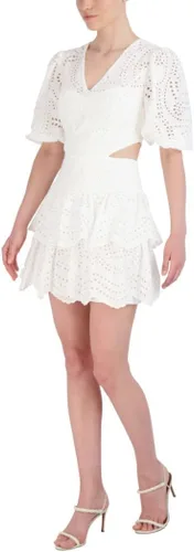 Vista 2 de BCBGMAXAZRIA Vestido corto de algodón con ojales y cuello en V para mujer