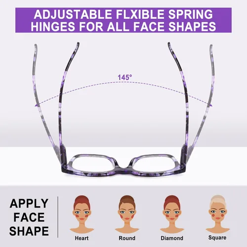 Vista 3 de Paquete de 6 lentes de lectura de moda para mujeres y hombres, bloqueo de luz azul, lectores cuadrados de gran tamaño con bisagra de resorte